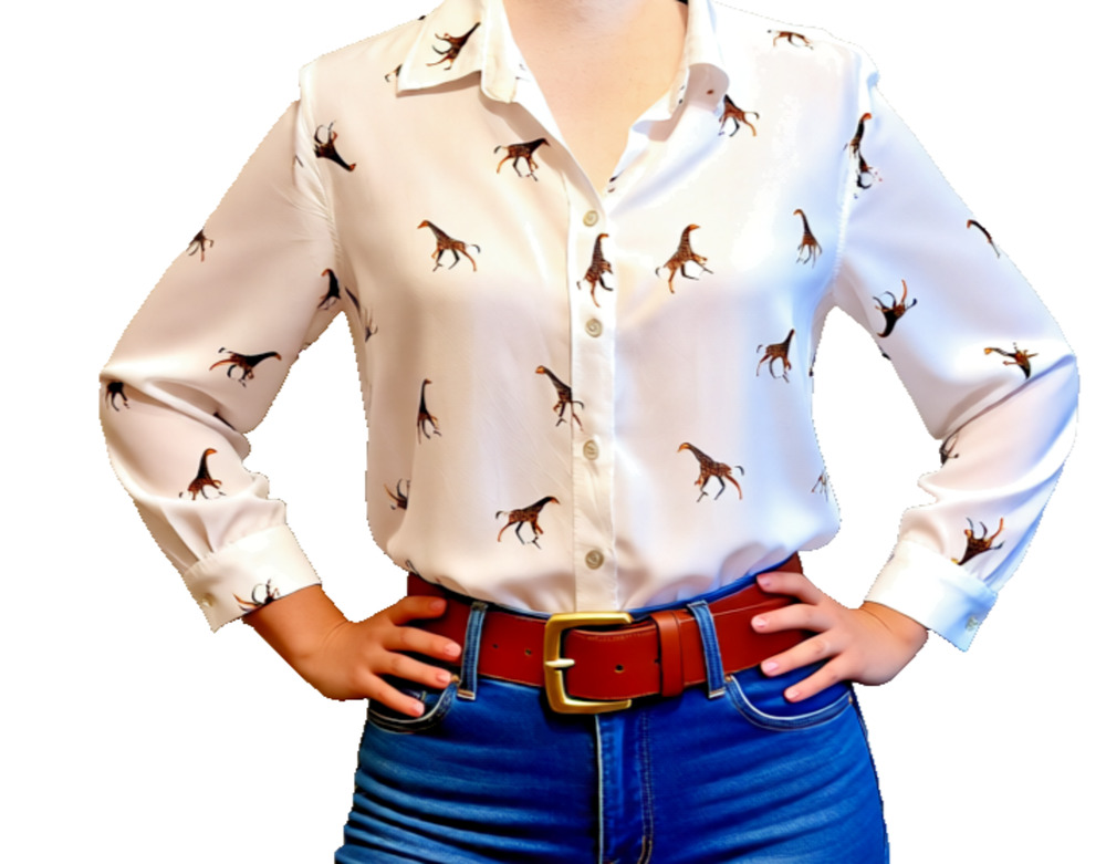 Jane+ Delancey button-down giraffe top adjustable sleeve M